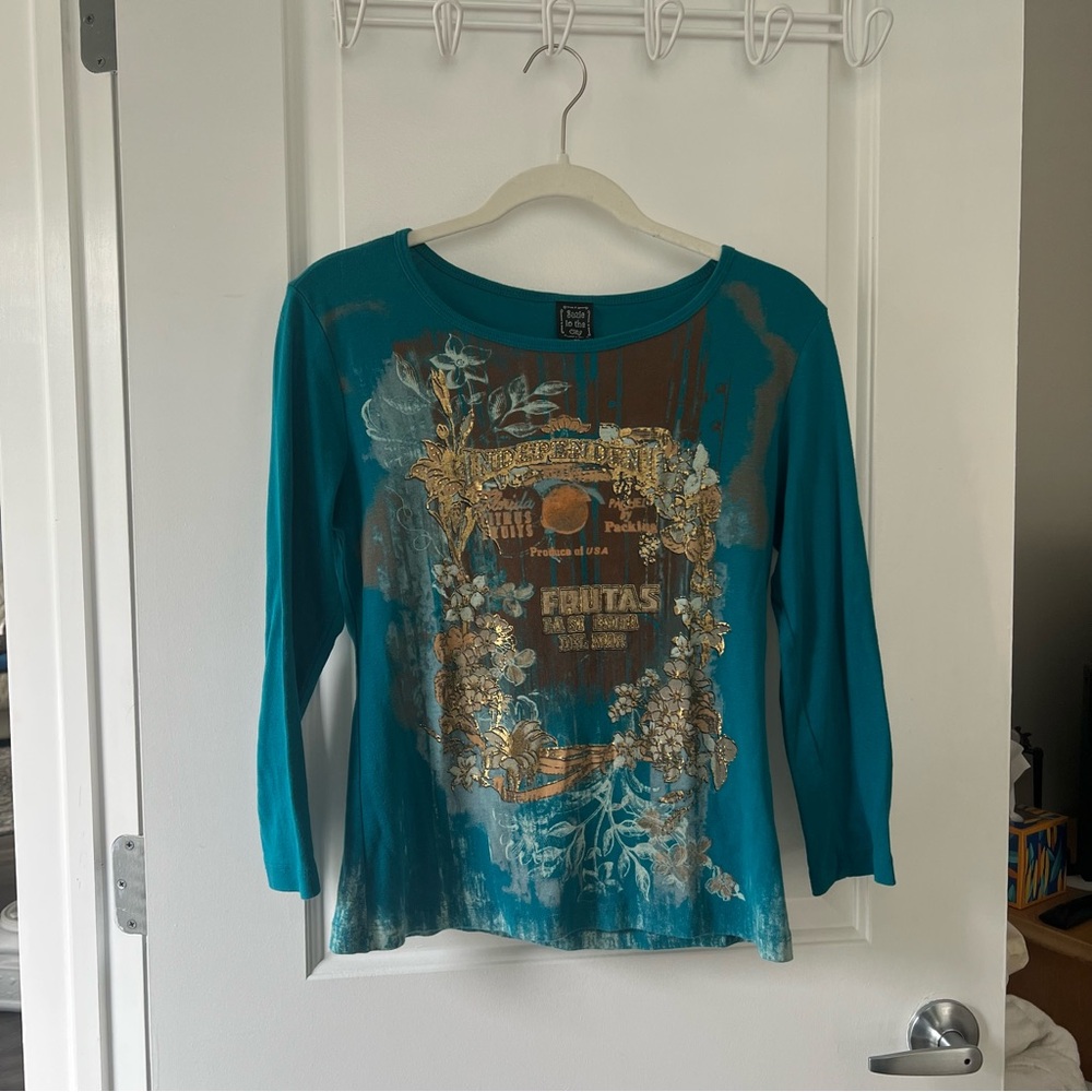 Suzie In The City Teal 3/4 Long Sleeve Tee
